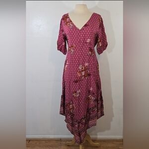 Maurices Floral Print Pink Asymmetrical Midi Dress Medium New